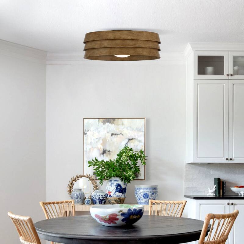 22" Farmhouse Flush Mount Ceiling Fan with LED Light