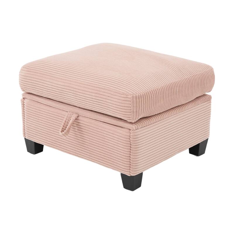 HOMEFUN Corduroy Upholstered L-Shaped 4-seater Storage Multifunctional Sectional Sofa with Storage Ottoman,Cup Holder and USB