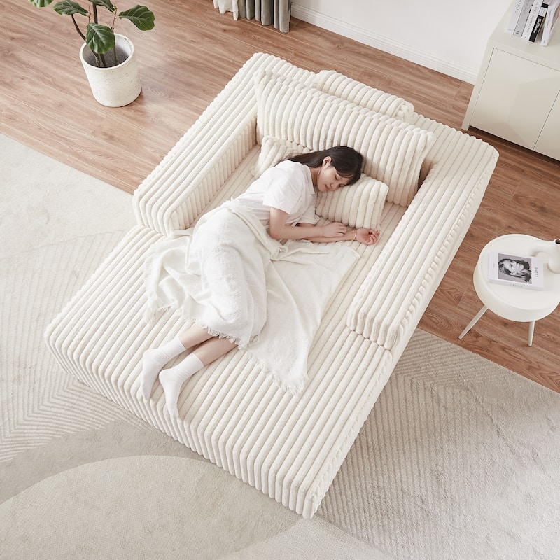 Modern 75" Corduroy Lounge Chair, Soft and Comfortable Sleeper Sofa with Pillow Support for Indoor Spaces