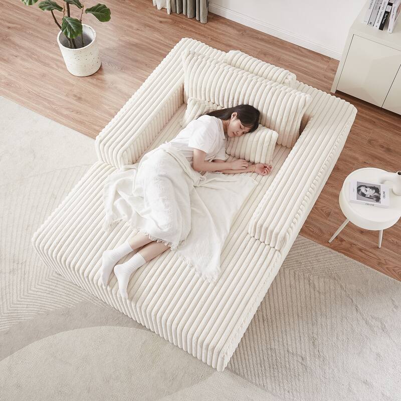 Plush Corduroy Fabric Modular Cloud Sofa with Backrest Pillow for Livingroom 75-Inch Fluffy Sleeper Sofa Bed