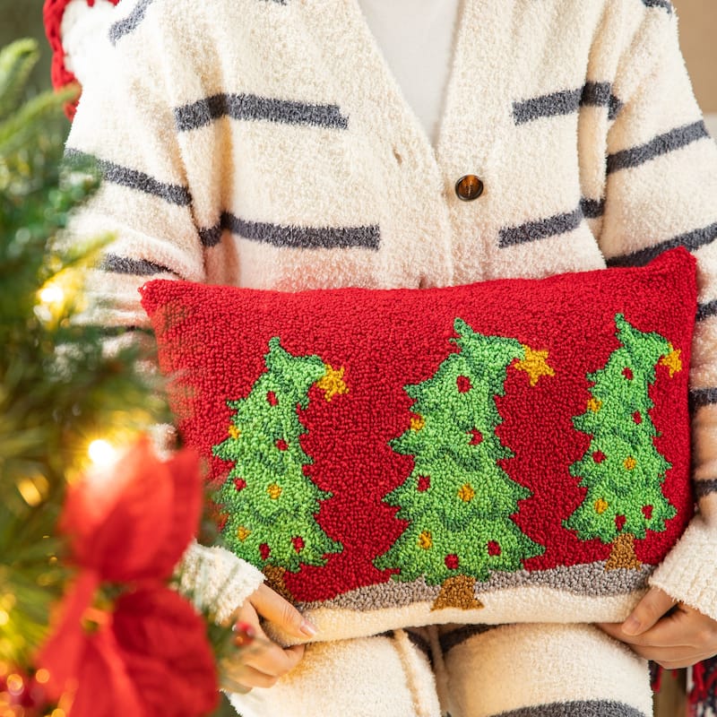 Glitzhome 18"L Hooked Bent Christmas Trees Throw Pillow