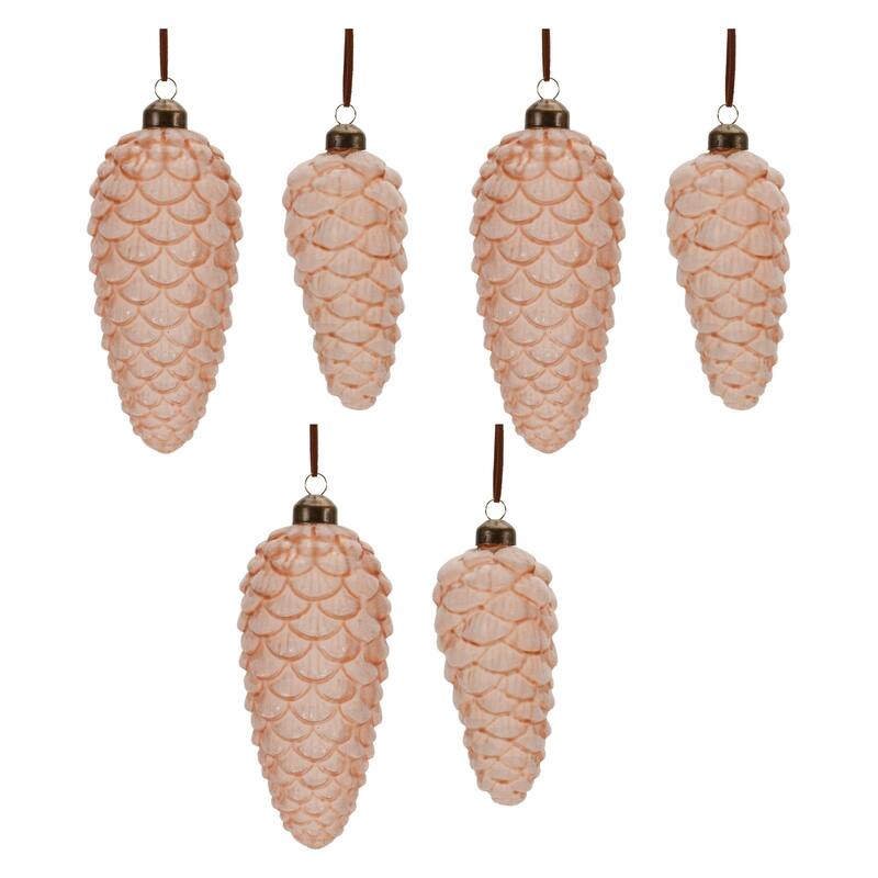 Frosted Glass Christmas Pine Cone Ornaments - 7" - Pink - 6ct