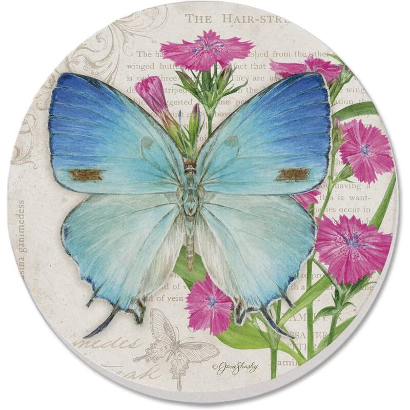 CounterArt Hairstreak Absorbent Stone Tumbled Tile Coaster Set of 4 Made in The USA Protective Cork Backing - Multi