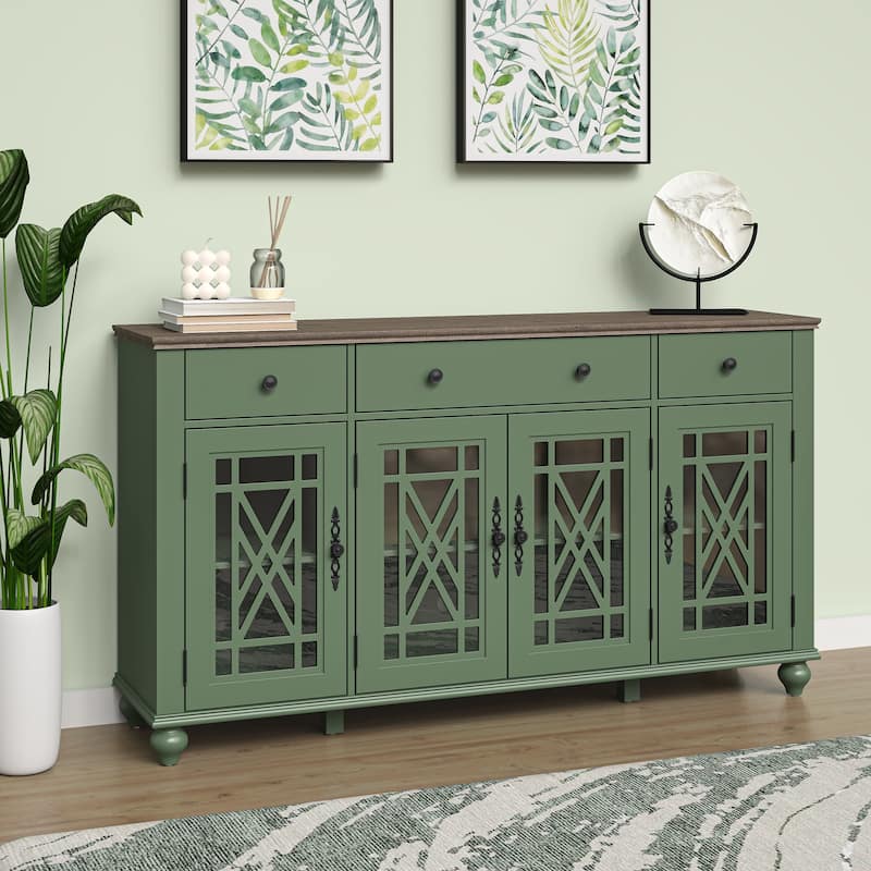 63" Vintage Style Kitchen Accent Buffet Sideboard Cabinet w/ Drawers - 63" in Width
