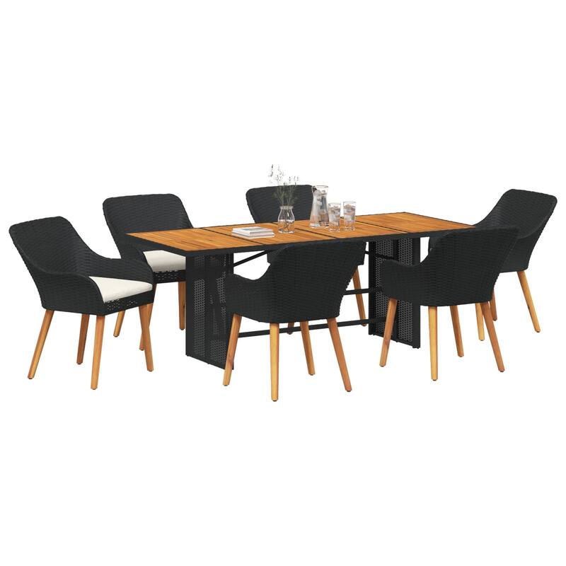 vidaXL 7 Piece Garden Dining Set Black Poly Rattan - 21.7 x 24.6 x 32.3