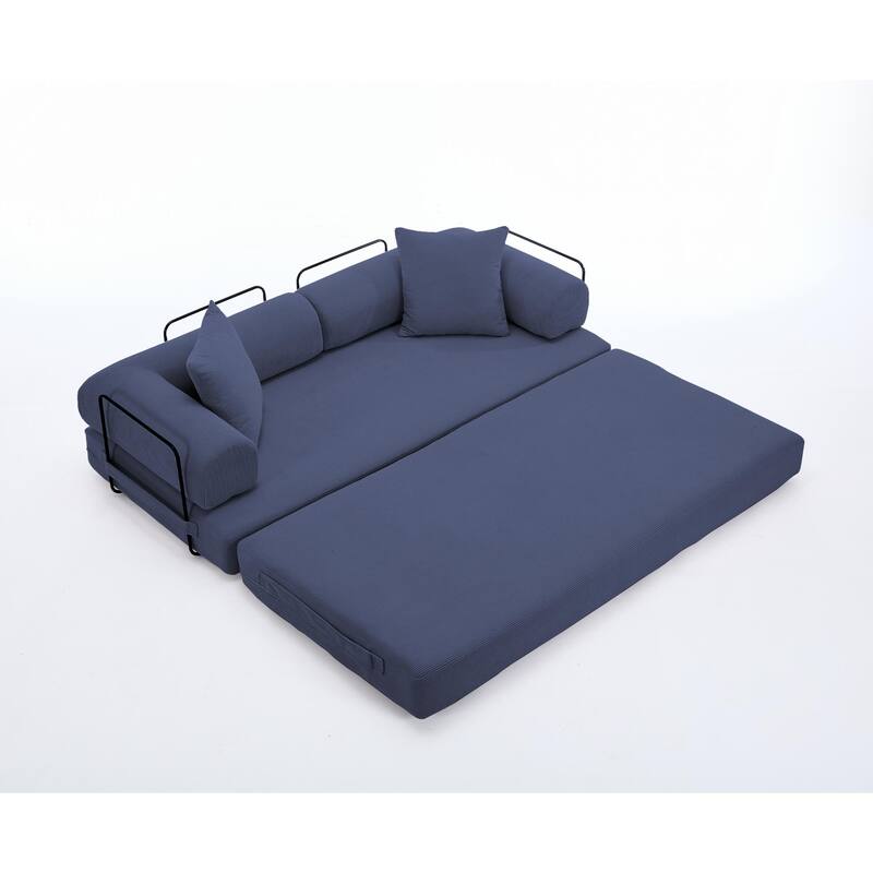 Folding Couch Convertible into King Size Floor Bed, 4-in-1 Corduroy Sleeper Sofa Bed with Moved Armrests and Non-Slip Pad