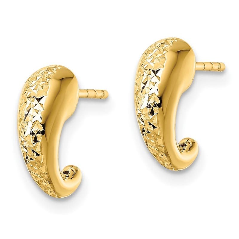 Curata 14k Yellow Gold Polished Sparkle Cut J hoop Post Earrings 11.75x5mm