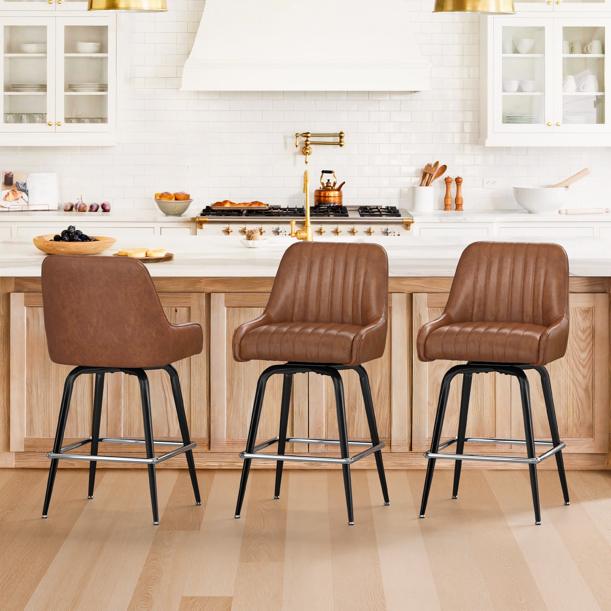 26 Inch Counter Height Bar Stools Set of 2/3 with Backrest, Upholstered Bar Stools with Footrest, Ergonomic Stools