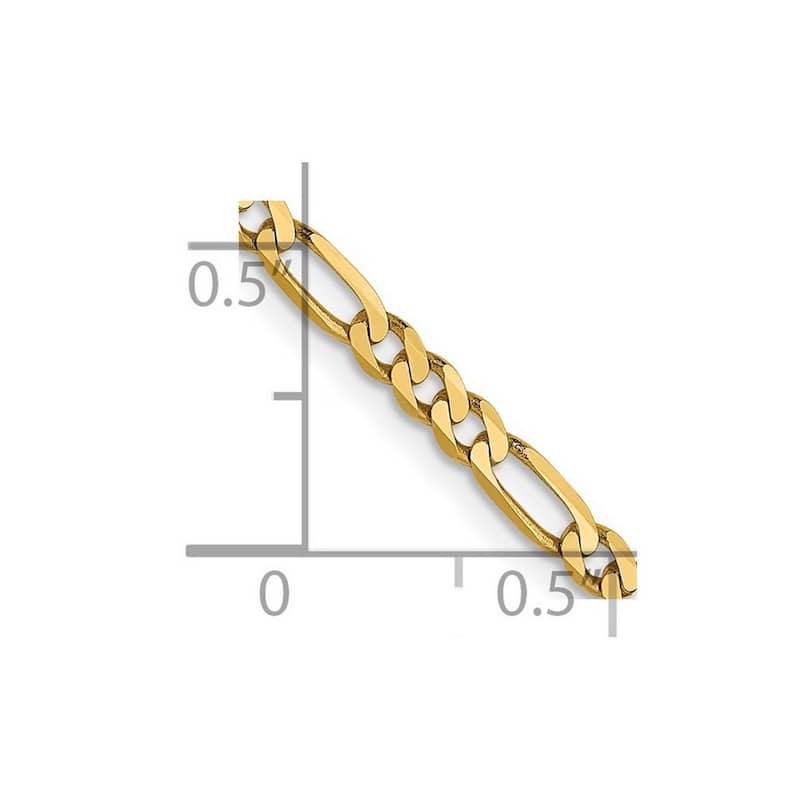 Curata 14k Yellow Gold Lobster Claw Closure 2.75mm Flat Figaro Bracelet