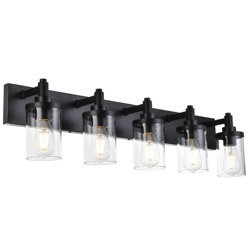 Modern Bathroom Lights with Clear Shape - 5-Lights - Black