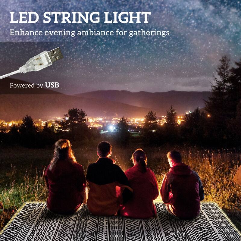 Outsunny Reversible Outdoor Rug Carpet with USB Lights, 10' x 8', Plastic Straw Rug, Patio Mat - 10' x 8'