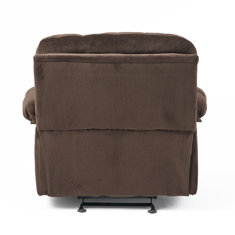 Brown Fabric Manual Recliner with Dual Cup Holders and Generous Dimensions