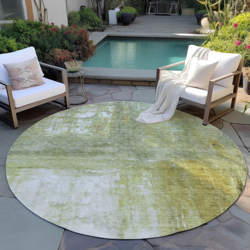 Machine Washable Indoor/ Outdoor Abstract Watercolor Chantille Rug