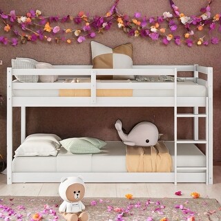 Modern Twin Over Twin Stylish Simple Floor Bunk Bed With Ladder,Safety Design For Kids