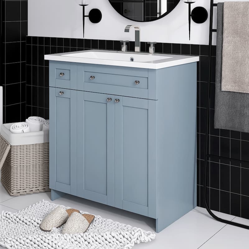 30 Inch MDF Freestanding Bathroom Vanity Set in White/ Grey/ Blue