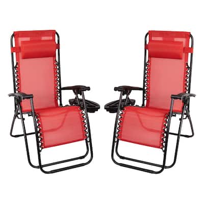 2 Pack Adjustable Mesh Zero Gravity Lounge Chair with Cup Holder Tray