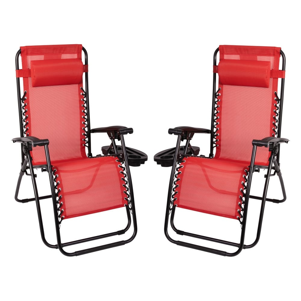2 Pack Adjustable Mesh Zero Gravity Lounge Chair with Cup Holder Tray