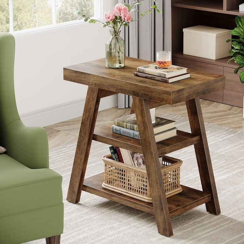 End Table with Storage, Wooden Side Table, Bedside Table for Living Room, Bedroom Small Spaces
