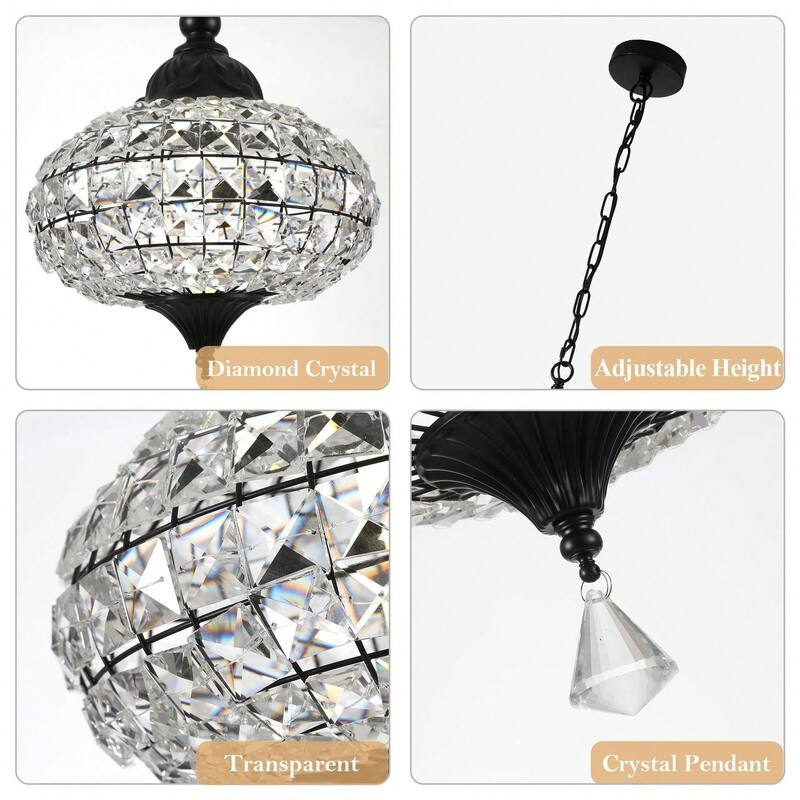 Cusp Barn Retro French 1-Light Globe Crystal LED Chandelier Kitchen Island Pendant Light for Dining Room
