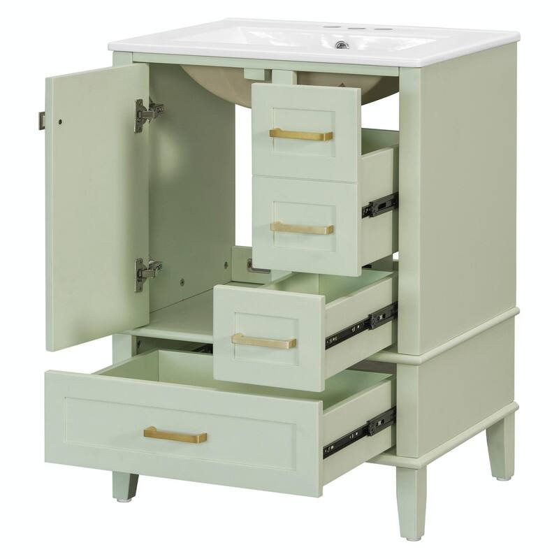 24.8" Bathroom Vanity with Ceramic Sink, Modern Freestanding Cabinet with Soft-Close Door and 3 Storage Drawers