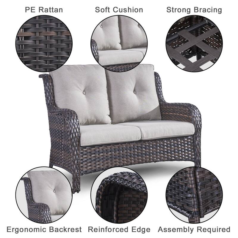 Gymojoy Outdoor Loveseat Wicker Sofa Set Rattan Sofa