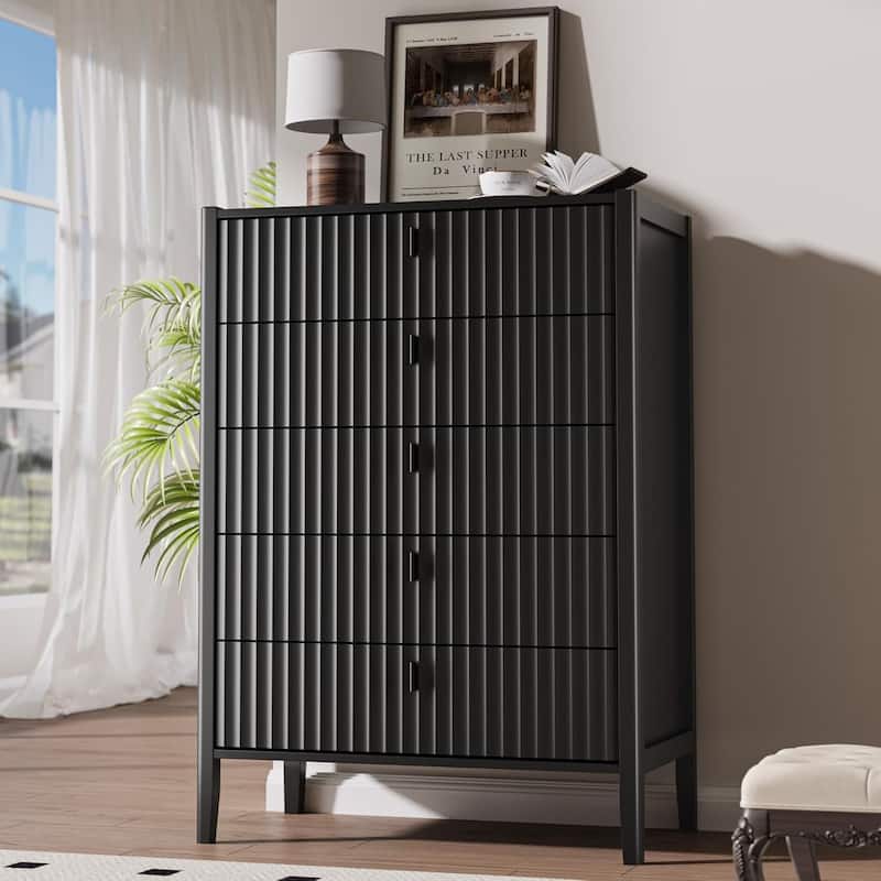 Modern Dresser, Fluted Wood Chest with Deep Drawers for Bedroom, Living Room