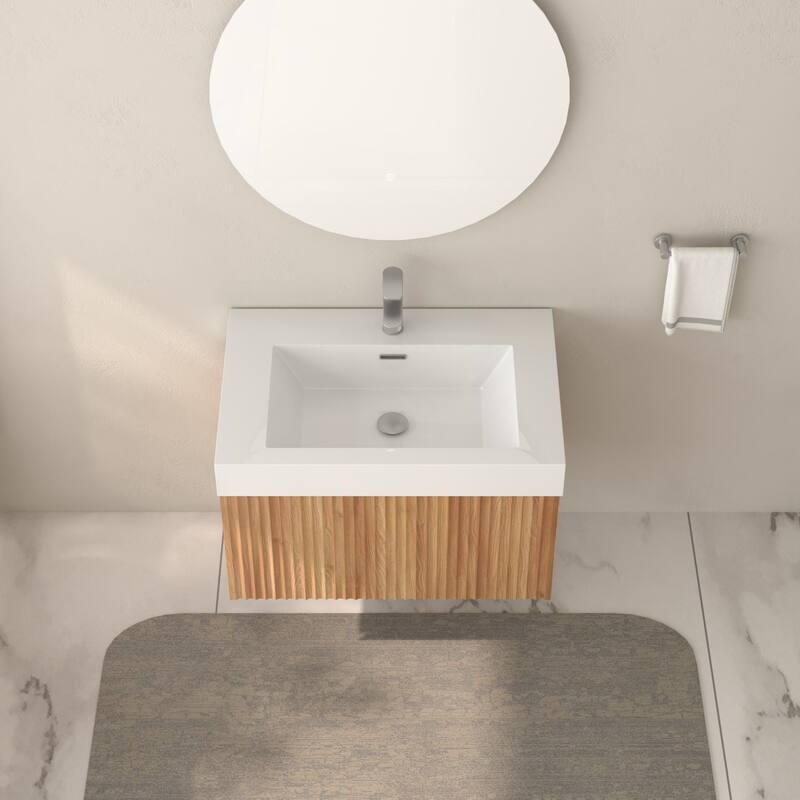 GDF Studio - Alexender Minimalist Design Wall-Mounted Floating Bathroom Vanity with Integrated Basin and Beveled-Edge Handles