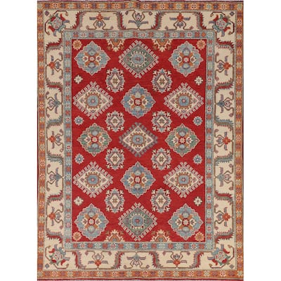 Geometric Red Kazak Oriental Area Rug Handmade Bedroom Wool Carpet - 5'0" x 6'9"