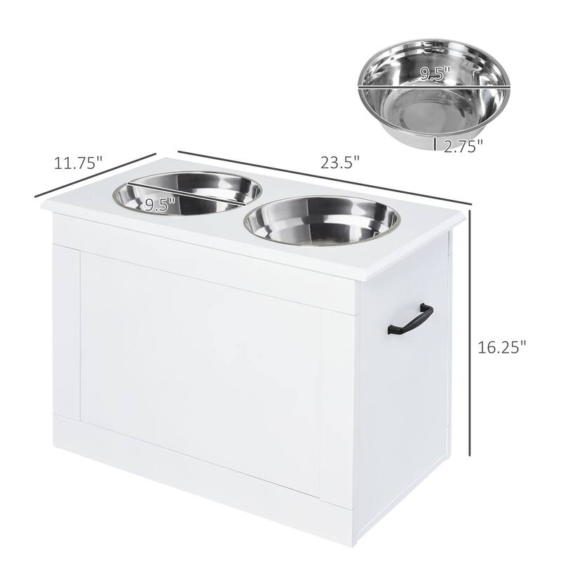 PawHut Dog Feeding Station with 2 Stainless Steel Bowls for Large Dogs - 23.5"L x 11.75"W x 16.25"H