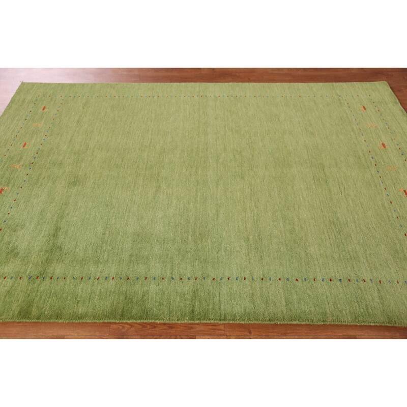 Hand Knotted Oriental 100% Wool Carpet Tribal Animal Pictorial Green Gabbeh Area Rug - 7' 6'' X 5' 3''