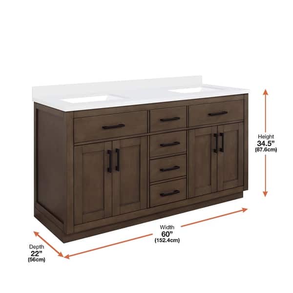 OVE Decors Bailey 60 in. Double sink Bathroom Vanity in Almond Latte with Power Bar