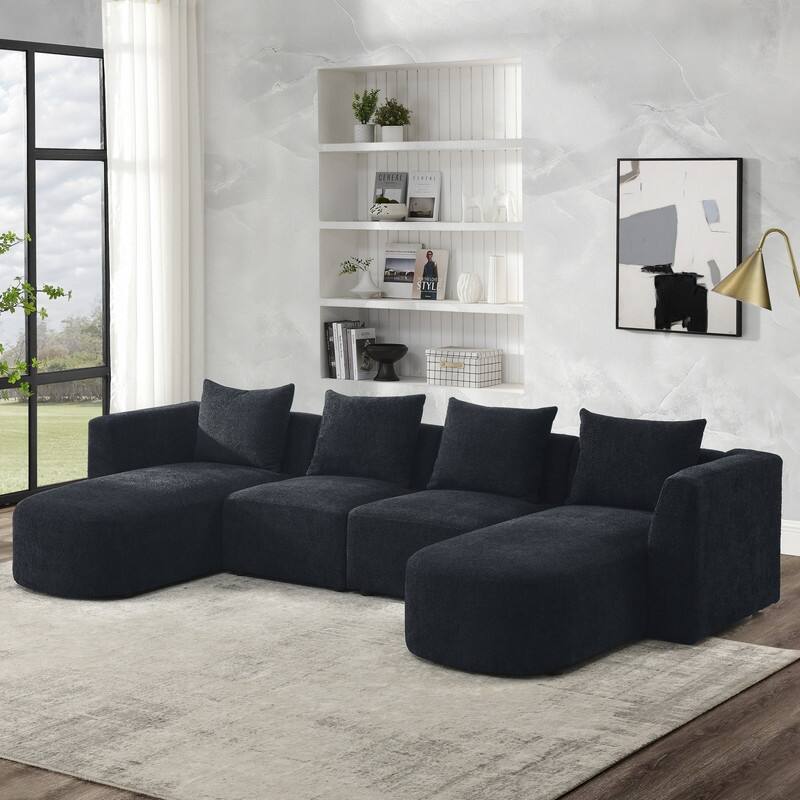 U Shape Black 5Seat Sectional Sofa including 2Single Seats and 2