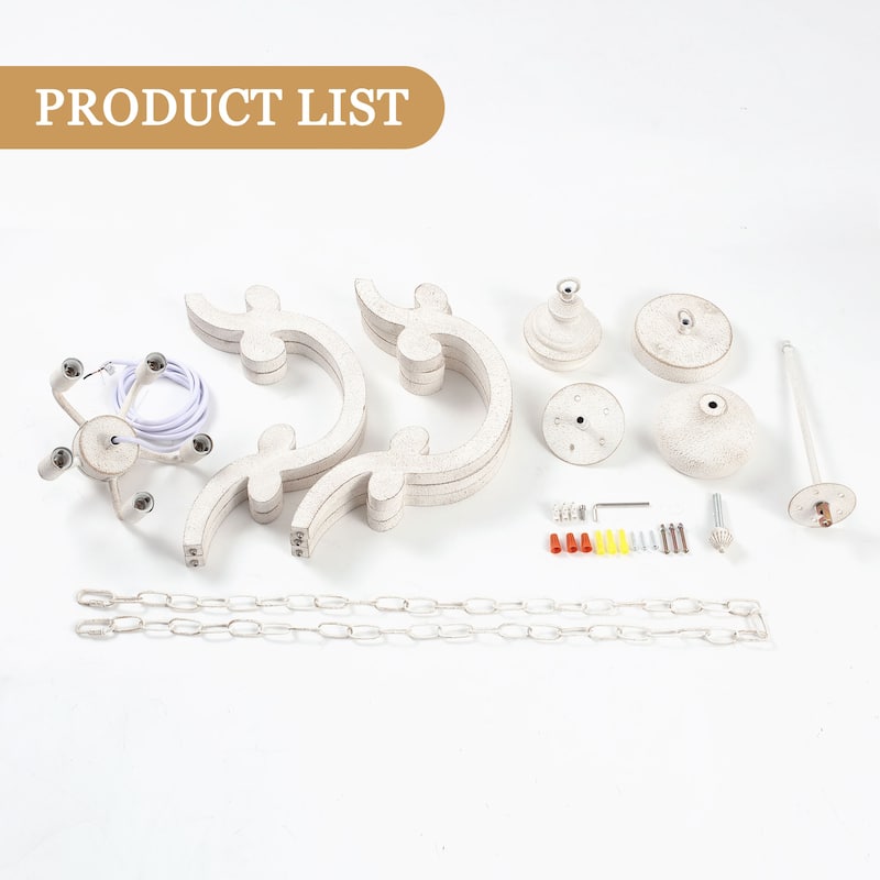 5-Light Country Wood Chandelier Light Fixture for Kitchen Island Dining Room