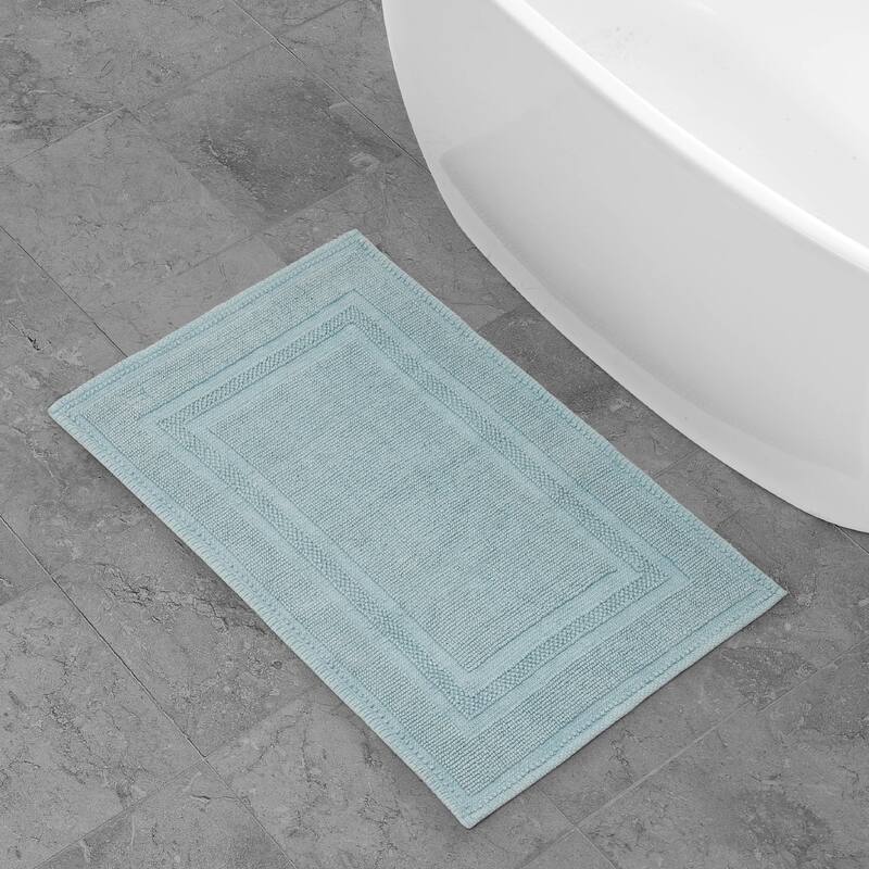 Jean Pierre Cotton Stonewash Racetrack 21 x 34 in. Bath Rug - Marine Blue