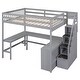 preview thumbnail 5 of 32, Full Size Loft Bed with Built-in L Shaped Desk & 3 Storage Shelves, Wooden Bedframe w/Storage Stairs & Full-Length Guardrail