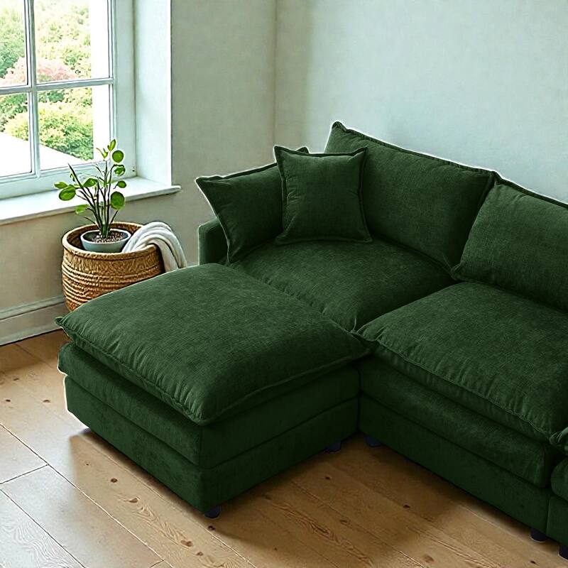 105" L-Shaped Modular Sectional Sofa with Ottoman, Soft Chenille Upholstery, 3-Seater Couch