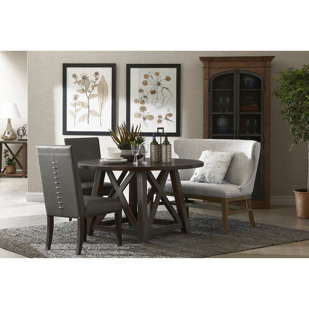 Round Dark Oak Dining Table with X-cross Sides