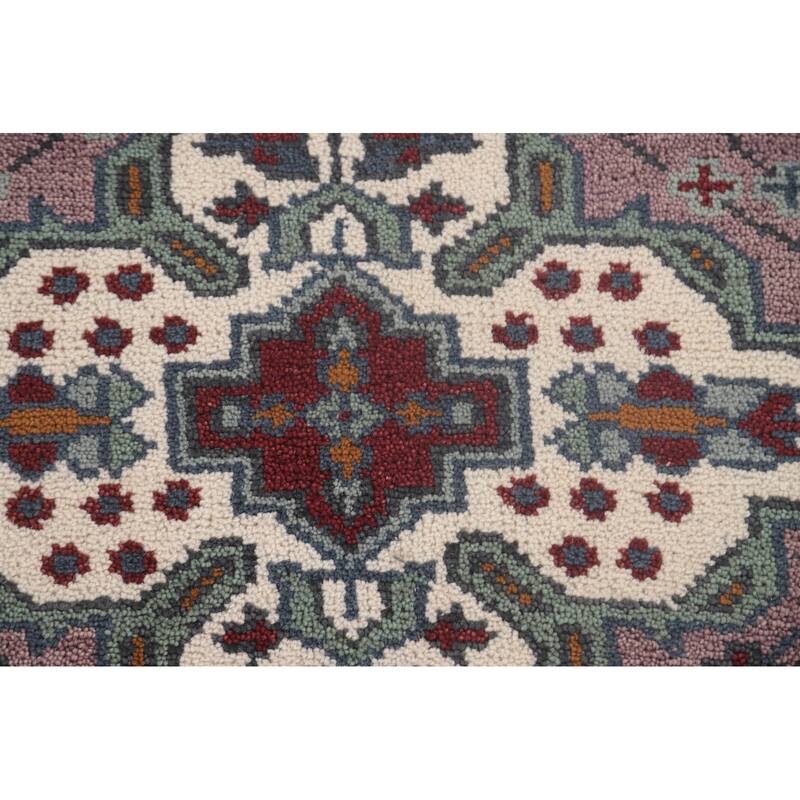 Geometric Purple Kazak Oriental Runner Rug Handmade Wool Carpet - 2'6"x 9'8"