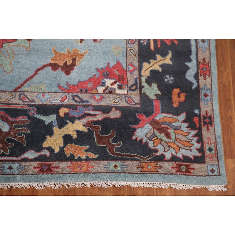 Light Blue Oushak Living Room Area Rug Handmade Wool Carpet - 9'1"x 11'8"