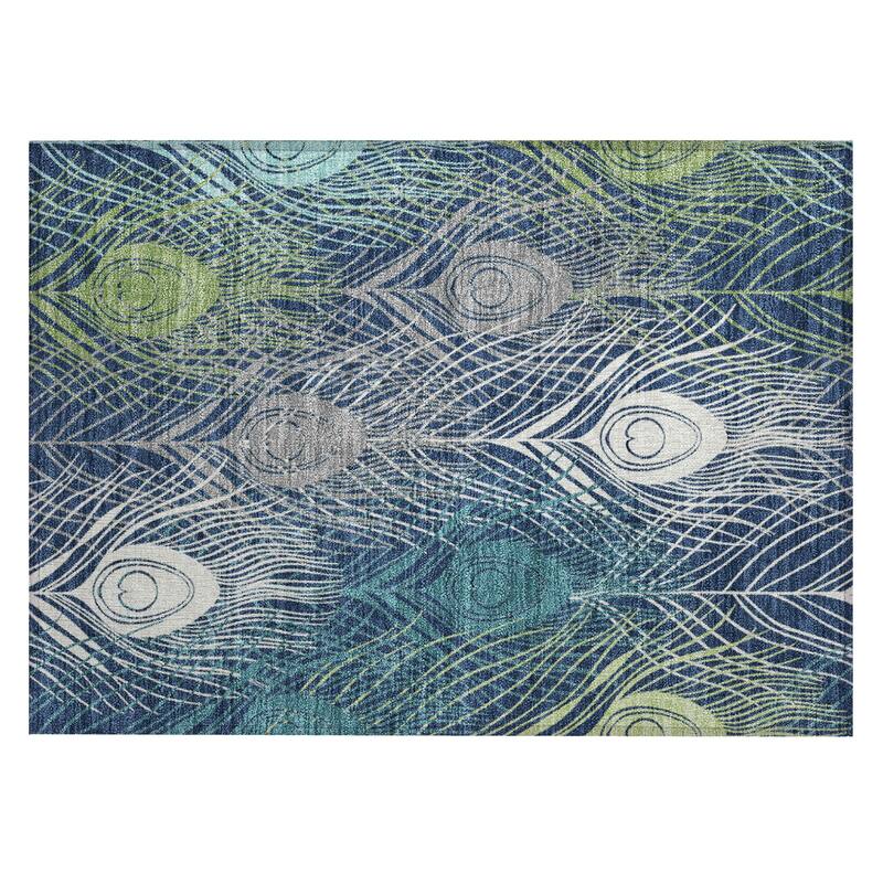 Machine Washable Indoor/ Outdoor Modern Peacock Chantille Rug