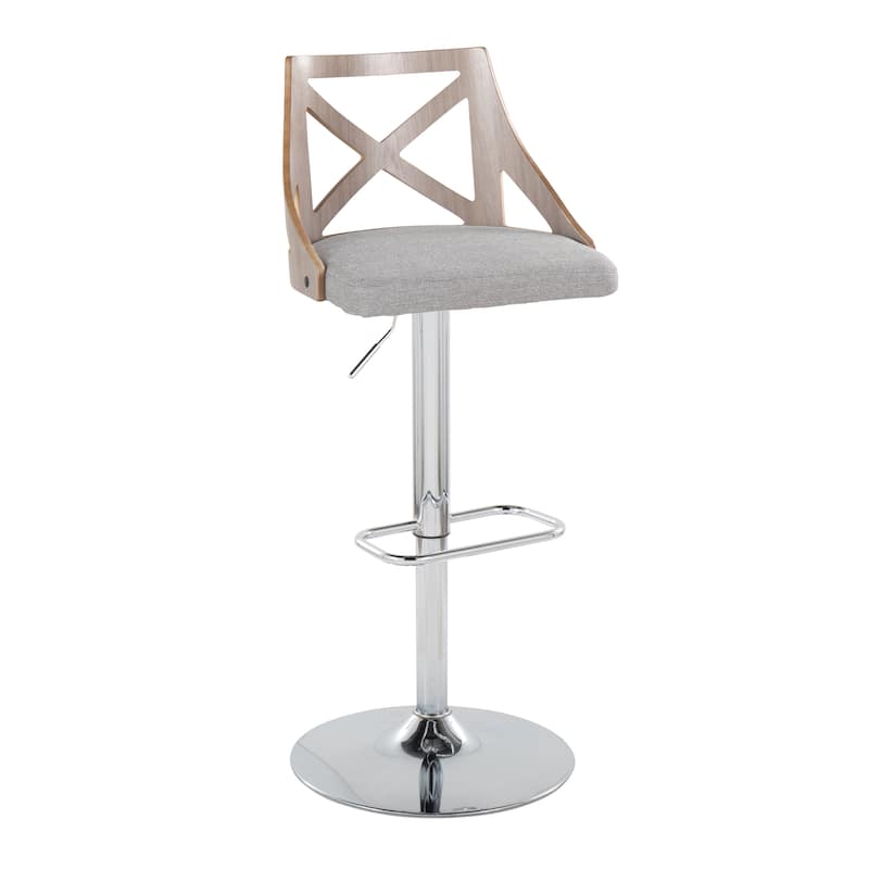The Gray Barn Charlotte Adjustable Bar Stool with Rounded Rectangular Footrest (Set of 2) - Grey Fabric/Light Grey Wood/Chrome