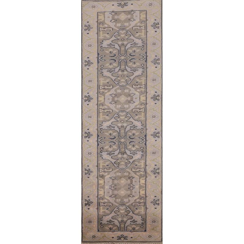 Transitional Oushak Oriental Runner Rug Hand-Knotted Wool Carpet - 2'7" x 9'9"