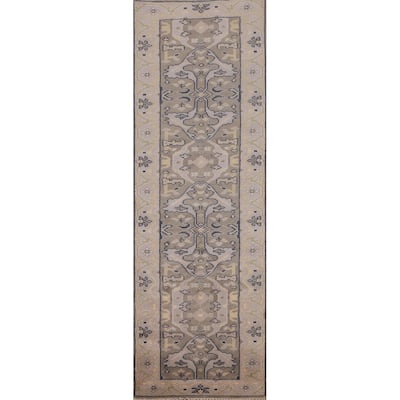 Transitional Oushak Oriental Runner Rug Hand-Knotted Wool Carpet - 2'7" x 9'9"
