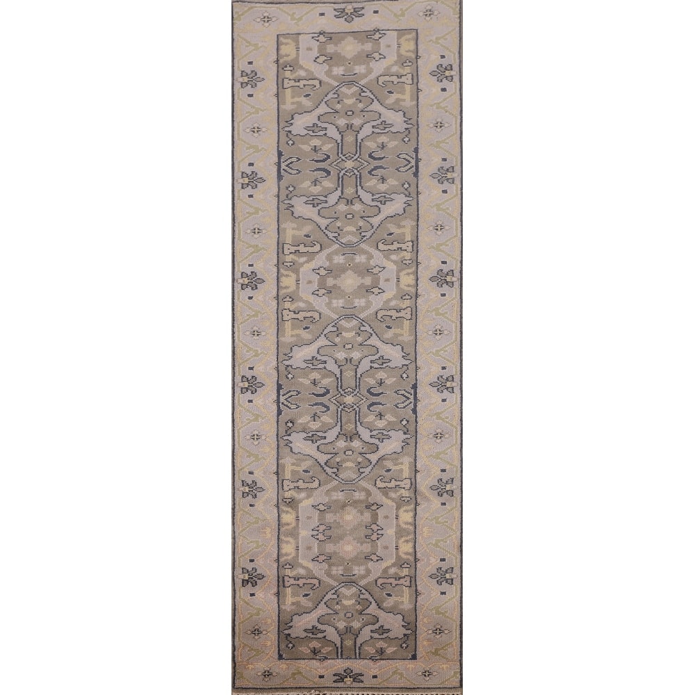 Transitional Oushak Oriental Runner Rug Hand-Knotted Wool Carpet - 2'7" x 9'9"