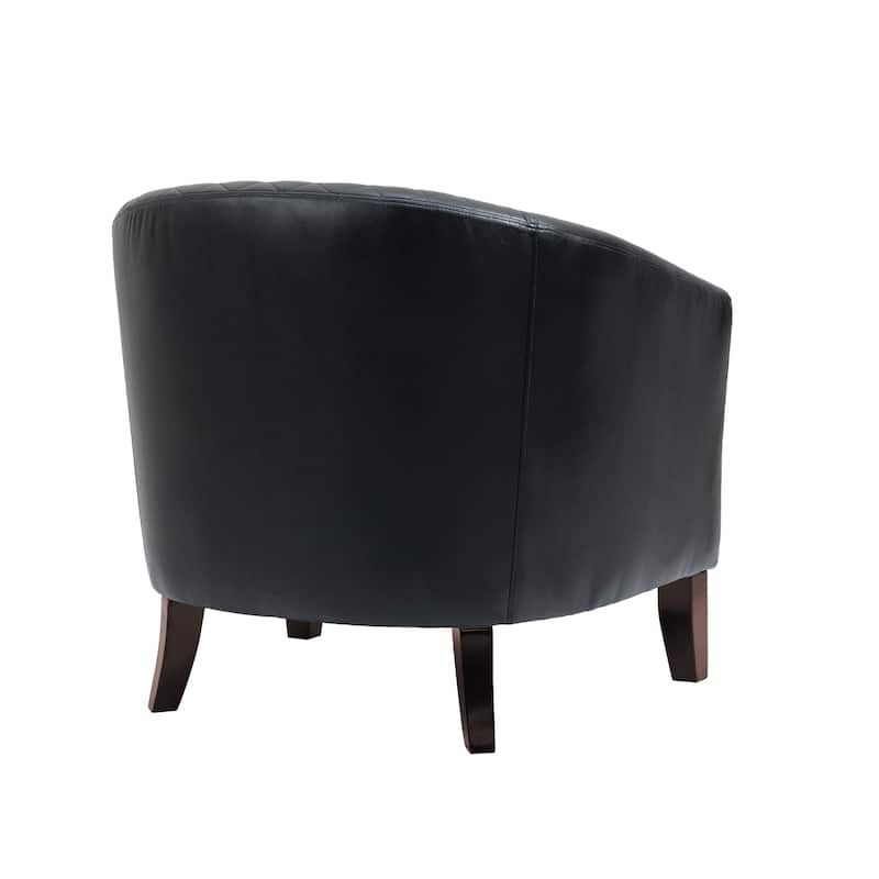 Axia 4 Set Modern Faux Leather Barrel Accent Chairs with Wood Legs
