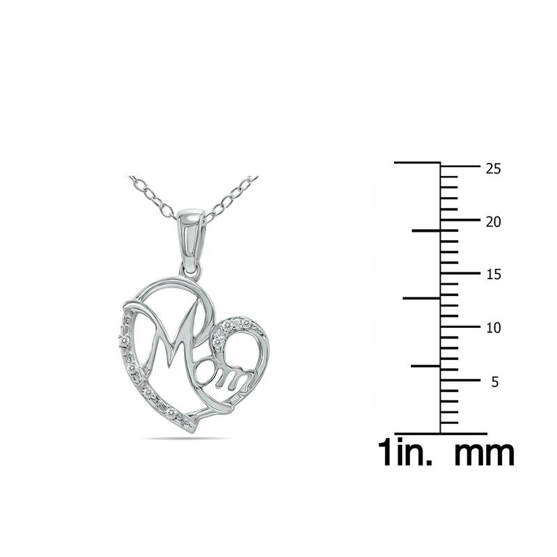 Marquee Cursive Mom Heart Diamond Necklace in .925 Sterling Silver