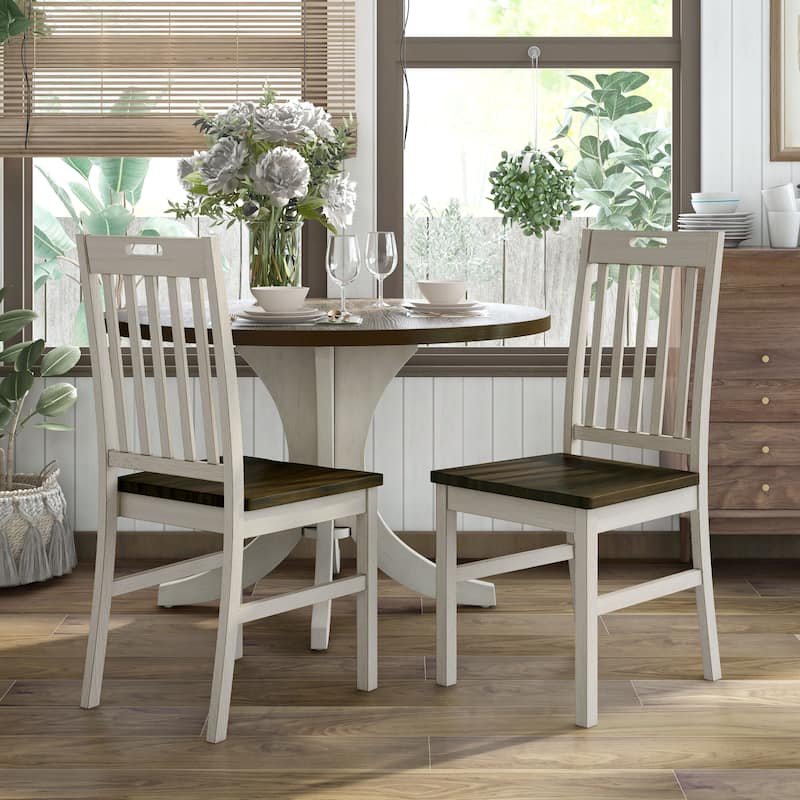 Derry Farmhouse Antique White Wood Slatted Backs Dining Chairs by Furniture of America (Set of 2)