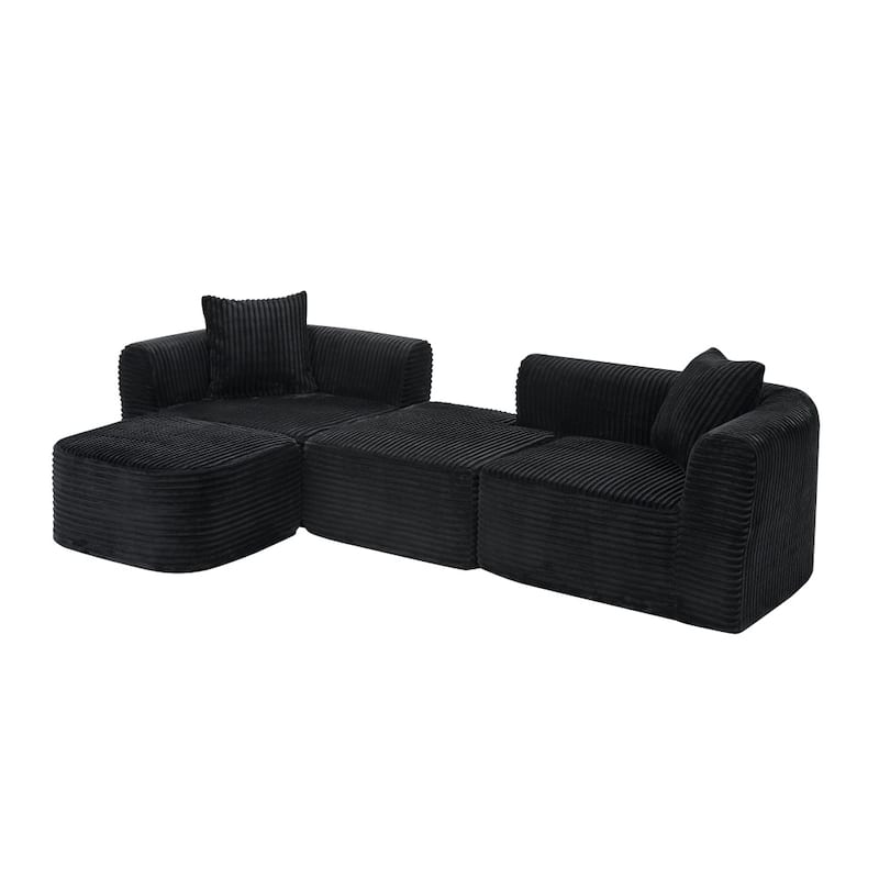 114" Modern Corduroy Modular Sofa with Movable Ottoman for Living Room