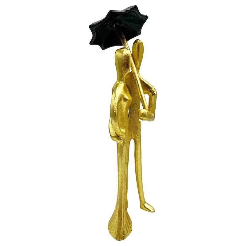 Decorative Handmade Aluminum 15 inch Lover Sculpture in Gold - 5 x 4 x 15 in