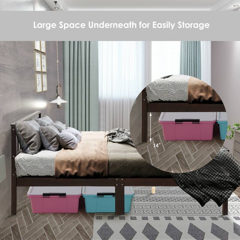 Gymax Wood Bed Frame Wood Slats Support Platform W/ Headboard - See Details